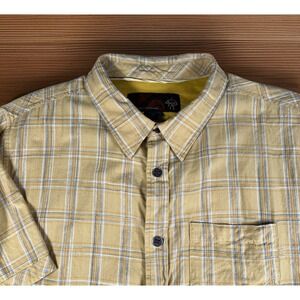 Prana Shirt Mens XL Plaid Short Sleeve Organic‎ Cotton Button Up-Pocket